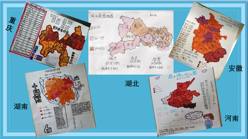 四年级同学绘制出了中国34个省级行政单位的疫情区域分布图